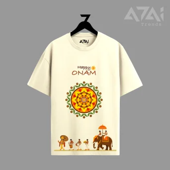 Happy Onam Graphic Beige T-Shirt | Kerala Festival